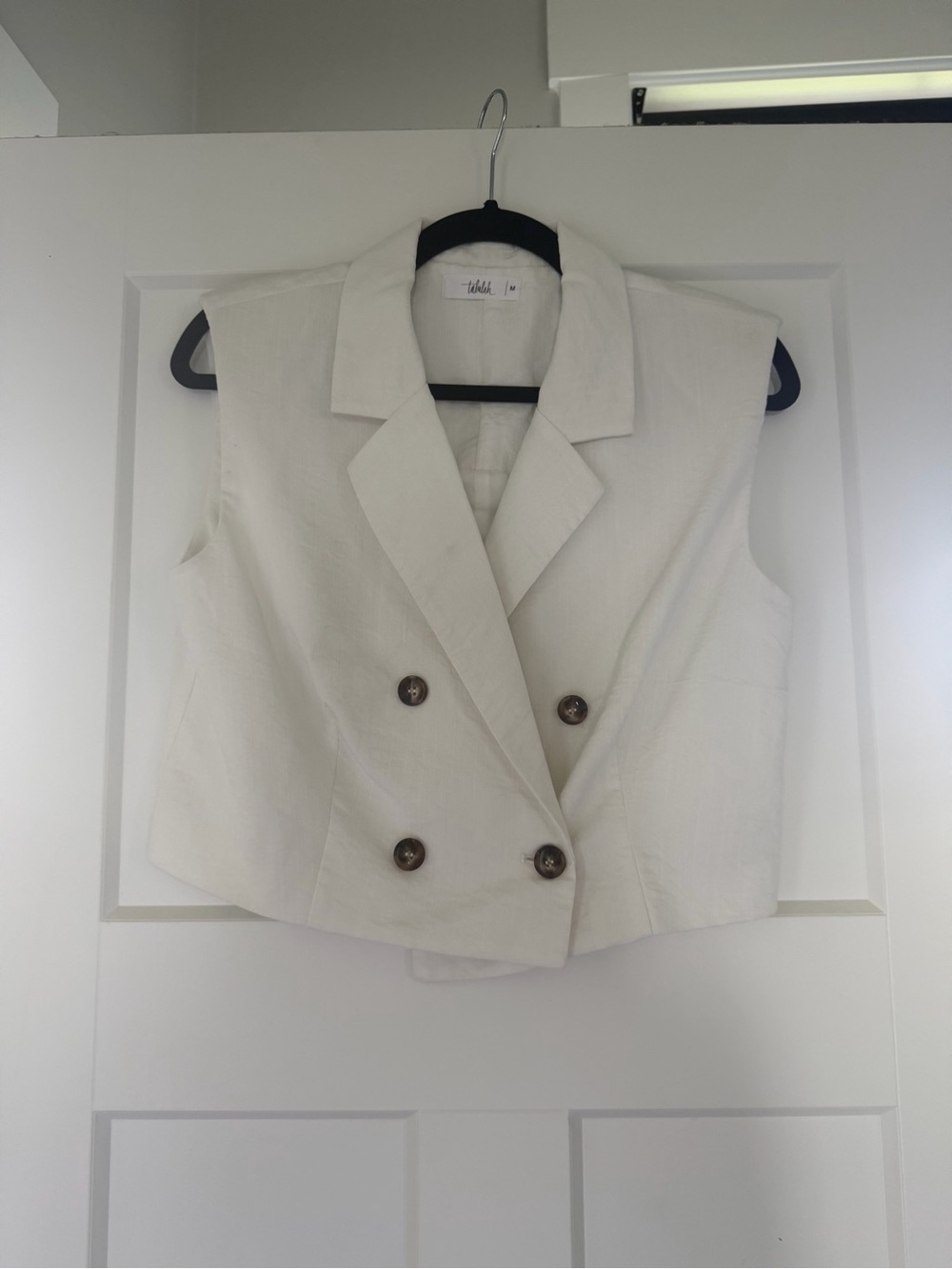 Cropped Double-Breasted Sleeveless Vest Jacket - White